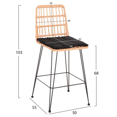 ΣΚΑΜΠΟ ΜΕΣ.ΥΨΟΥΣ ALLEGRA HM5643.11 ΜΕΤΑΛΛΟ&ΜΑΞΙΛΑΡΙ ΜΑΥΡΟ-WICKER ΜΠΕΖ 50x55x103Υεκ. Εξωτερικού Χώρου