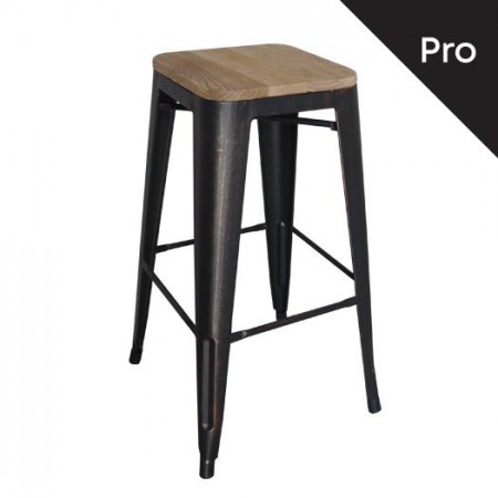 RELIX Wood Σκαμπό Bar-Pro, Μέταλλο Βαφή Antique Black, Απόχρωση Ξύλου Natural Oak 43x43 H.76cm/Ε5190W,10N Σκαμπώ