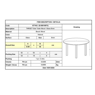 TARGET Τραπεζάκι Βοηθητικό Ξύλο - Γυαλί 8mm Φ50cm H.46cm/Ε7745,1 Σαλόνι